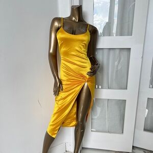 JLUXLABEL Asymmetrical Yellow Satin Dress